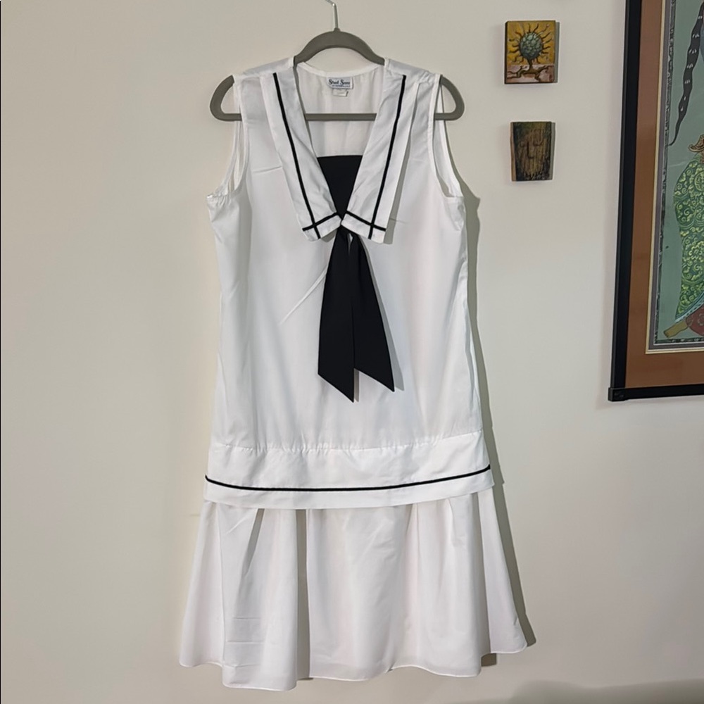 Vintage Nautical drop waist White and Black Sailor Dress